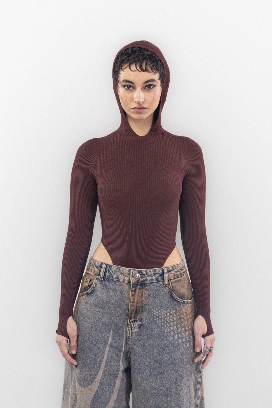 3D KNIT BODYSUIT - BORDÓ